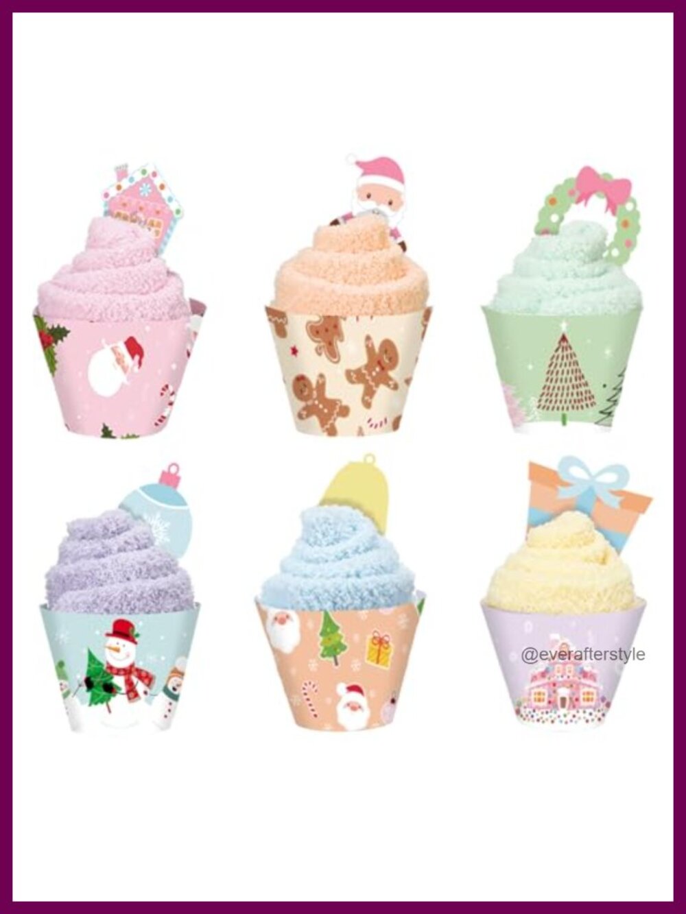 Christmas Cupcake Socks Gift Set 24 Pairs Coral Fleece Fuzzy Slipper Socks